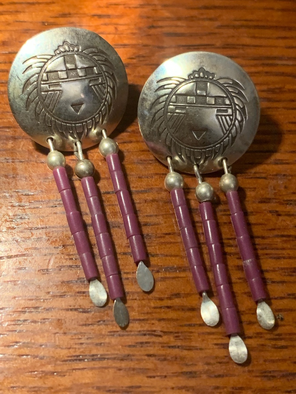 Native American Style Sun Face Motif  Dangle Earrings